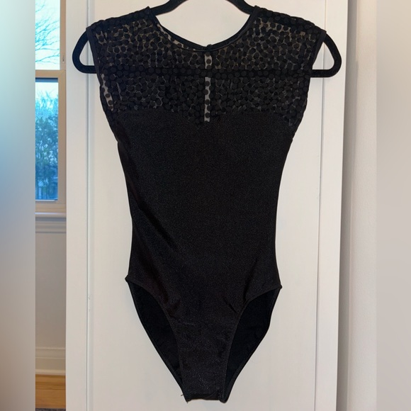 American Apparel black mesh & polka dot bodysuit. XS/S. Sweetheart neck - Picture 2 of 4